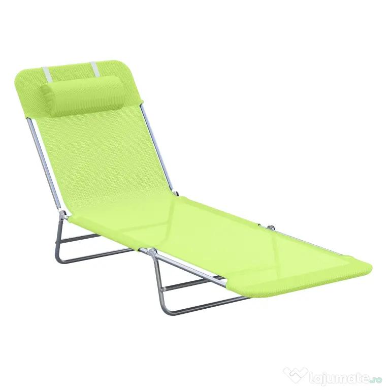 Outsunny Sezlong pentru Gradina Pliabil cu Spatar Reclinabil Verde deschis | Aosom Romania
