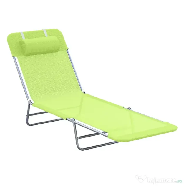 Outsunny Sezlong pentru Gradina Pliabil cu Spatar Reclinabil Verde deschis | Aosom Romania
