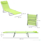 Outsunny Sezlong pentru Gradina Pliabil cu Spatar Reclinabil Verde deschis | Aosom Romania