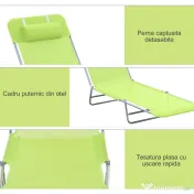 Outsunny Sezlong pentru Gradina Pliabil cu Spatar Reclinabil Verde deschis | Aosom Romania