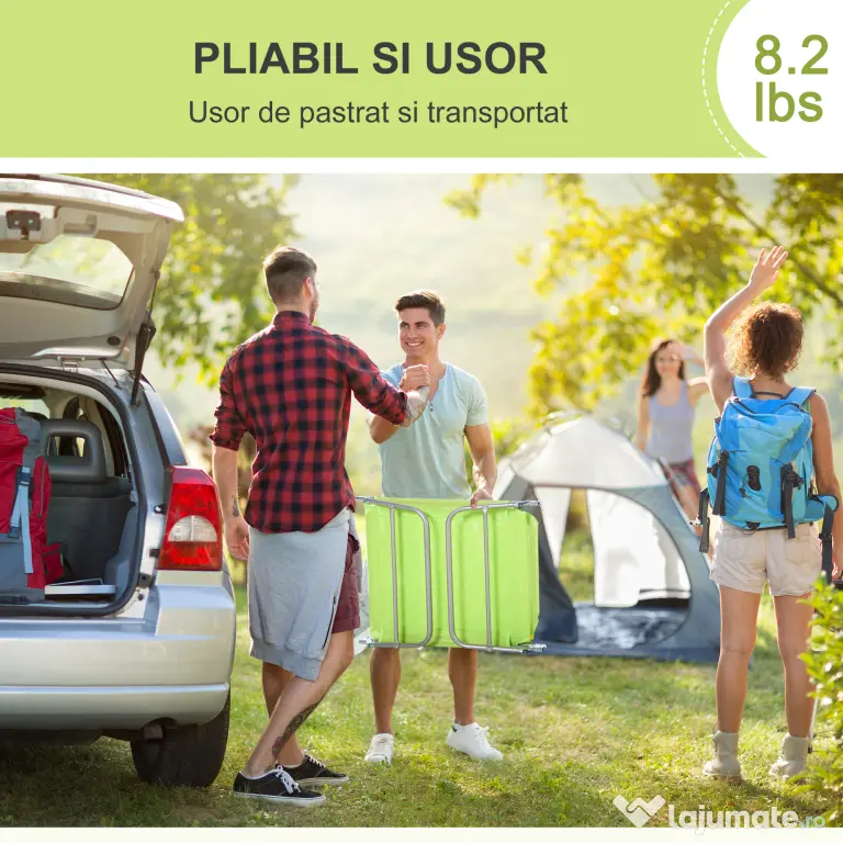Outsunny Sezlong pentru Gradina Pliabil cu Spatar Reclinabil Verde deschis | Aosom Romania