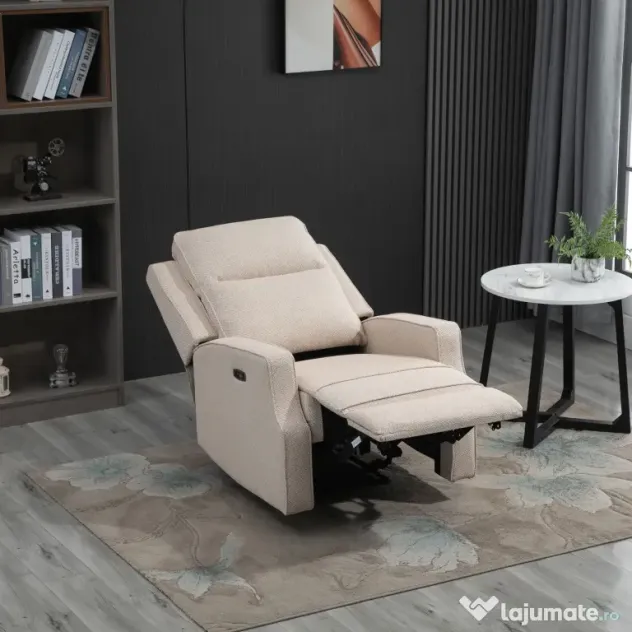 HOMCOM Fotoliu Electric, Fotoliu Rabatabil la 150° Modern cu USB pentru Camera de Zi, Dormitor, 84x94x102 cm, Bej | Aosom Romania