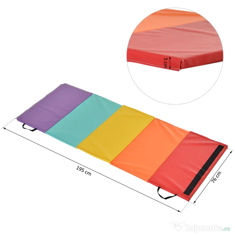 HOMCOM Mat Fitness pentru Sala si Acasa 5 Panouri Pliabile 195x76x3cm