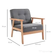 HOMCOM Fotoliu Vintage Stil Scandinav Moale și Confortabil Capitonat cu Butoni, 64,5x70x74 cm, Gri | Aosom Romania