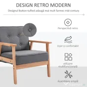 HOMCOM Fotoliu Vintage Stil Scandinav Moale și Confortabil Capitonat cu Butoni, 64,5x70x74 cm, Gri | Aosom Romania