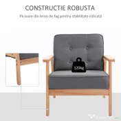 HOMCOM Fotoliu Vintage Stil Scandinav Moale și Confortabil Capitonat cu Butoni, 64,5x70x74 cm, Gri | Aosom Romania