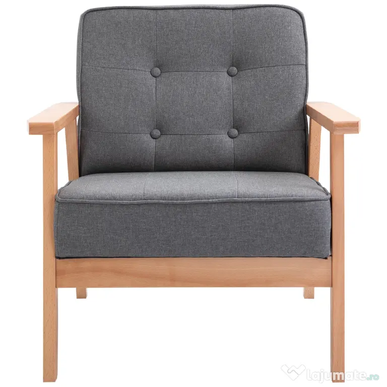 HOMCOM Fotoliu Vintage Stil Scandinav Moale și Confortabil Capitonat cu Butoni, 64,5x70x74 cm, Gri | Aosom Romania