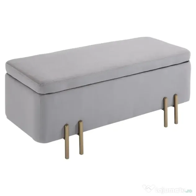 HOMCOM Bancă de Depozitare cu Șezut Tapițat și Picioare Lăcuite Aurii, 100x40x42 cm, Gri | Aosom Romania