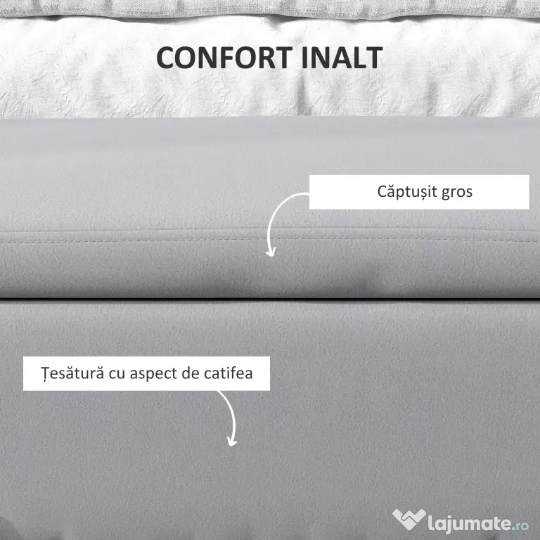 HOMCOM Bancă de Depozitare cu Șezut Tapițat și Picioare Lăcuite Aurii, 100x40x42 cm, Gri | Aosom Romania
