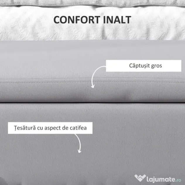 HOMCOM Bancă de Depozitare cu Șezut Tapițat și Picioare Lăcuite Aurii, 100x40x42 cm, Gri | Aosom Romania