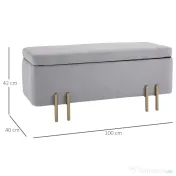 HOMCOM Bancă de Depozitare cu Șezut Tapițat și Picioare Lăcuite Aurii, 100x40x42 cm, Gri 