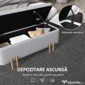 HOMCOM Bancă de Depozitare cu Șezut Tapițat și Picioare Lăcuite Aurii, 100x40x42 cm, Gri 