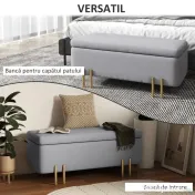 HOMCOM Bancă de Depozitare cu Șezut Tapițat și Picioare Lăcuite Aurii, 100x40x42 cm, Gri 