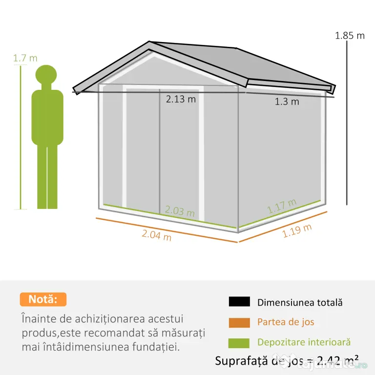 Casuta pentru Gradina, sopron pentru Unelte, magazie din Lamiera de Otel, pentru depozitare si organizare 213x127x185cm Outsunny | Aosom RO