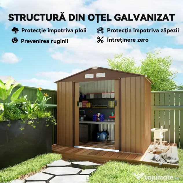 Casuta pentru Gradina, sopron pentru Unelte, magazie din Lamiera de Otel, pentru depozitare si organizare 213x127x185cm Outsunny | Aosom RO