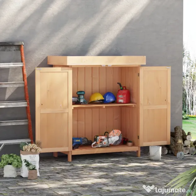 Outsunny Dulap de Grădină pentru Depozitare Unelte, Magazie Exterior cu 2 Rafturi, 74x43x88 cm, Gri | Aosom Romania