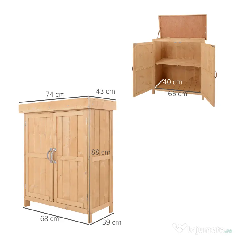 Outsunny Dulap de Grădină pentru Depozitare Unelte, Magazie Exterior cu 2 Rafturi, 74x43x88 cm, Gri | Aosom Romania