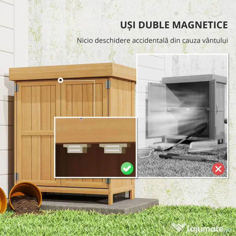 Outsunny Dulap de Grădină pentru Depozitare Unelte, Magazie Exterior cu 2 Rafturi, 74x43x88 cm, Gri | Aosom Romania