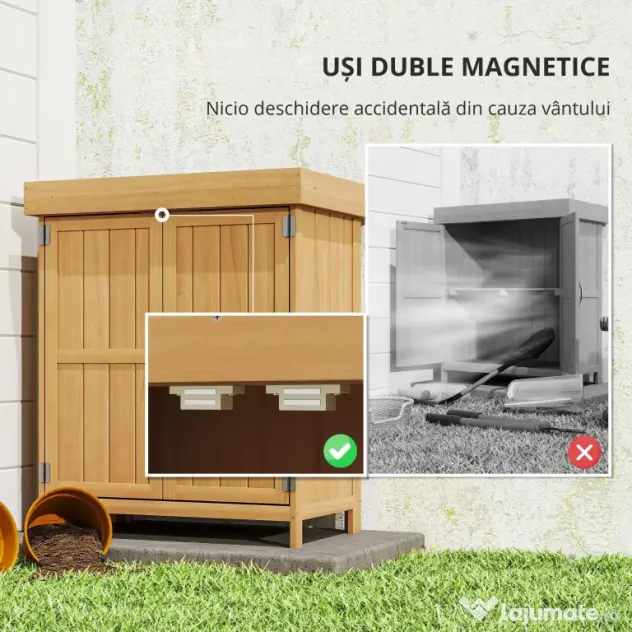 Outsunny Dulap de Grădină pentru Depozitare Unelte, Magazie Exterior cu 2 Rafturi, 74x43x88 cm, Gri | Aosom Romania