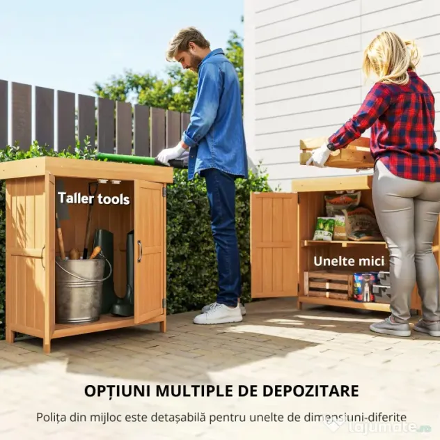 Outsunny Dulap de Grădină pentru Depozitare Unelte, Magazie Exterior cu 2 Rafturi, 74x43x88 cm, Gri | Aosom Romania