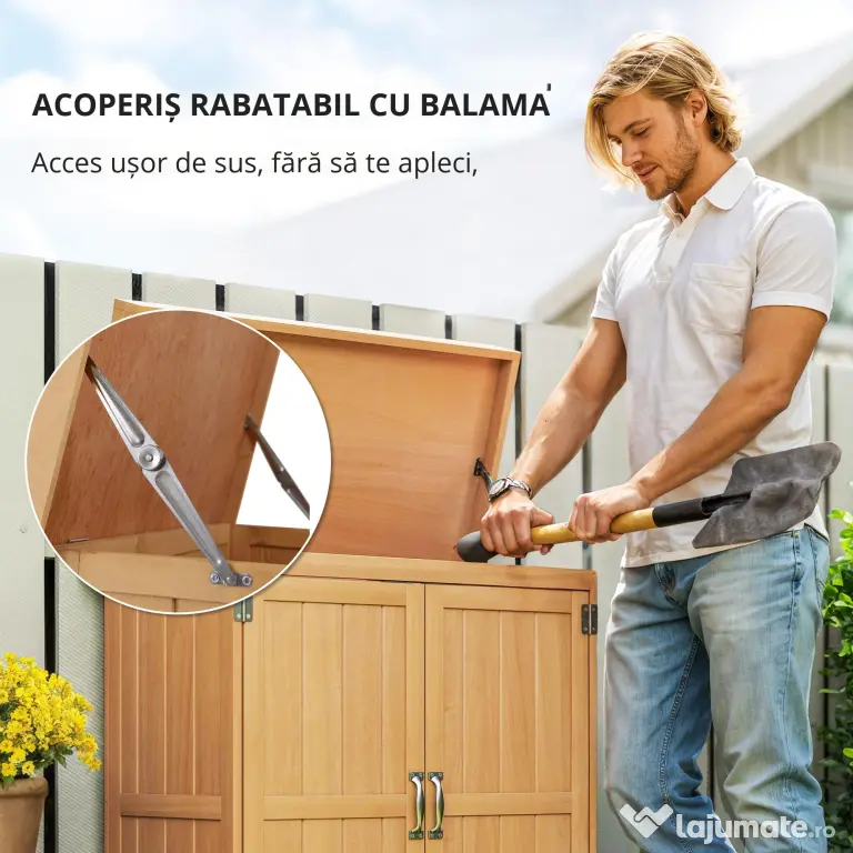 Outsunny Dulap de Grădină pentru Depozitare Unelte, Magazie Exterior cu 2 Rafturi, 74x43x88 cm, Gri | Aosom Romania