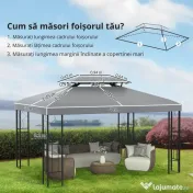 Outsunny Copertina pentru cort 4x3 m cu 2 niveluri, copertina pentru cort din poliester anti-UV cu chingi din Velcro, gri deschis