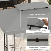 Outsunny Copertina pentru cort 4x3 m cu 2 niveluri, copertina pentru cort din poliester anti-UV cu chingi din Velcro, gri deschis