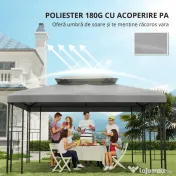 Outsunny Copertina pentru cort 4x3 m cu 2 niveluri, copertina pentru cort din poliester anti-UV cu chingi din Velcro, gri deschis