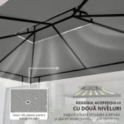 Outsunny Copertina pentru cort 4x3 m cu 2 niveluri, copertina pentru cort din poliester anti-UV cu chingi din Velcro, gri deschis