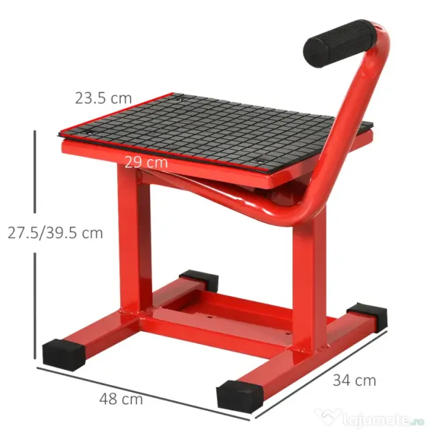 HOMCOM Suport din Otel pentru Motociclete max 150 kg cu Suprafata de Cauciuc si Manivela, 27.5x51-69x34 cm, Rosu