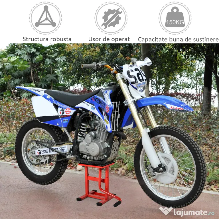 HOMCOM Suport din Otel pentru Motociclete max 150 kg cu Suprafata de Cauciuc si Manivela, 27.5x51-69x34 cm, Rosu
