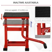 HOMCOM Suport din Otel  pentru Motociclete max 150 kg cu Suprafata de Cauciuc si Manivela, 27.5x51-69x34 cm, Rosu 