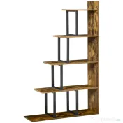 HOMCOM Bibliotecă în Stil Industrial în 5 Niveluri cu Cadru din Fier 102x30x160 cm, Maro | Aosom Romania