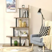 HOMCOM Bibliotecă în Stil Industrial în 5 Niveluri cu Cadru din Fier 102x30x160 cm, Maro | Aosom Romania