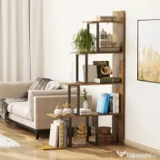 HOMCOM Bibliotecă în Stil Industrial în 5 Niveluri cu Cadru din Fier 102x30x160 cm, Maro | Aosom Romania
