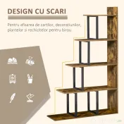 HOMCOM Bibliotecă în Stil Industrial în 5 Niveluri cu Cadru din Fier 102x30x160 cm, Maro | Aosom Romania