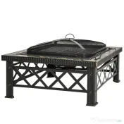 Outsunny Brazier de Gradina cu Capac pentru Arestarea Scanteilor si Grila pentru Gratar 