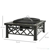 Outsunny Brazier de Gradina cu Capac pentru Arestarea Scanteilor si Grila pentru Gratar 