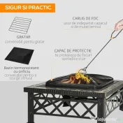Outsunny Brazier de Gradina cu Capac pentru Arestarea Scanteilor si Grila pentru Gratar 