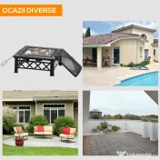 Outsunny Brazier de Gradina cu Capac pentru Arestarea Scanteilor si Grila pentru Gratar 