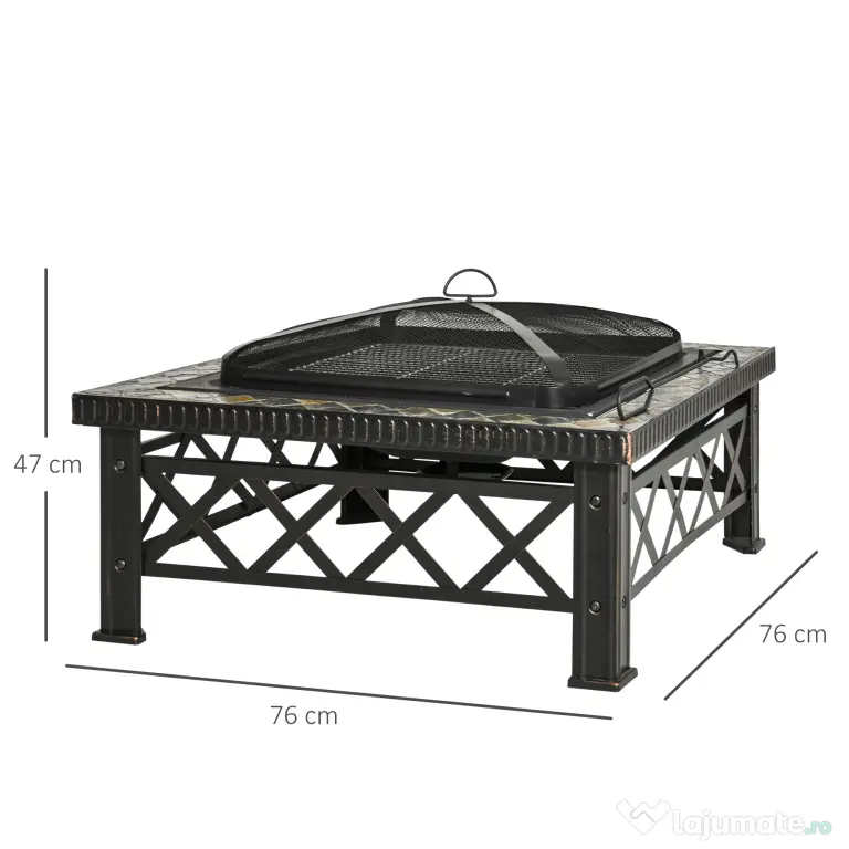 Outsunny Brazier pentru Grădină cu Capac de Protecție și Grătar, Ideal pentru Seri în Aer Liber, Design Pragmatic | Aosom Romania