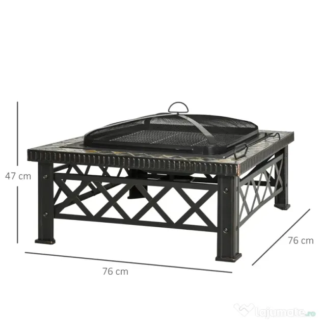 Outsunny Brazier pentru Grădină cu Capac de Protecție și Grătar, Ideal pentru Seri în Aer Liber, Design Pragmatic | Aosom Romania