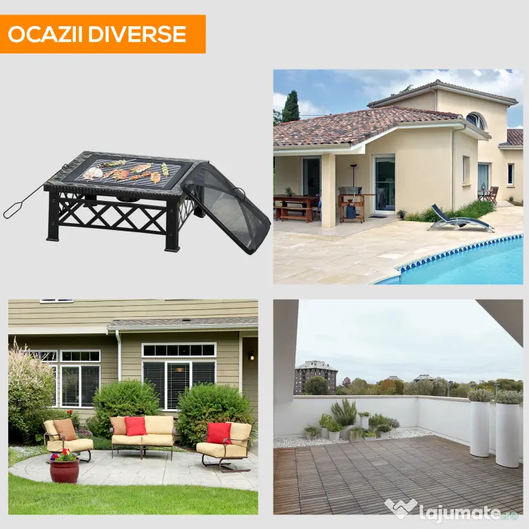Outsunny Brazier pentru Grădină cu Capac de Protecție și Grătar, Ideal pentru Seri în Aer Liber, Design Pragmatic | Aosom Romania
