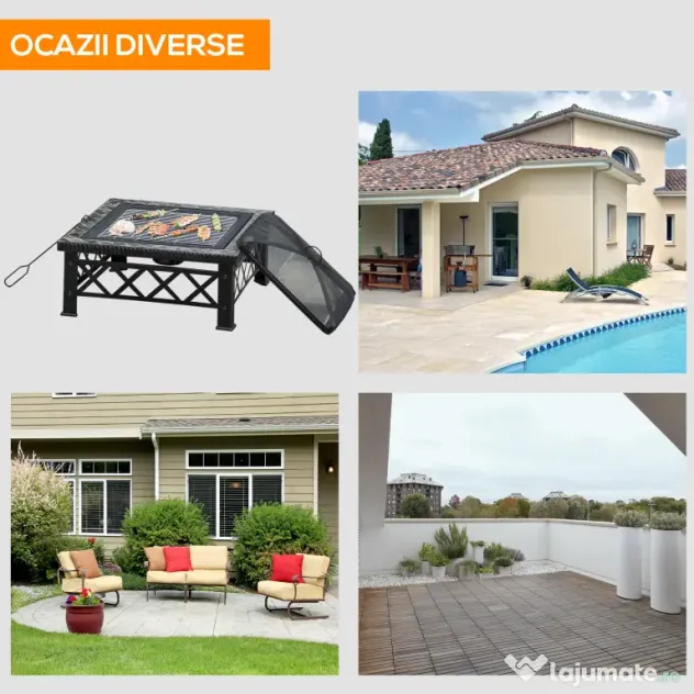 Outsunny Brazier pentru Grădină cu Capac de Protecție și Grătar, Ideal pentru Seri în Aer Liber, Design Pragmatic | Aosom Romania