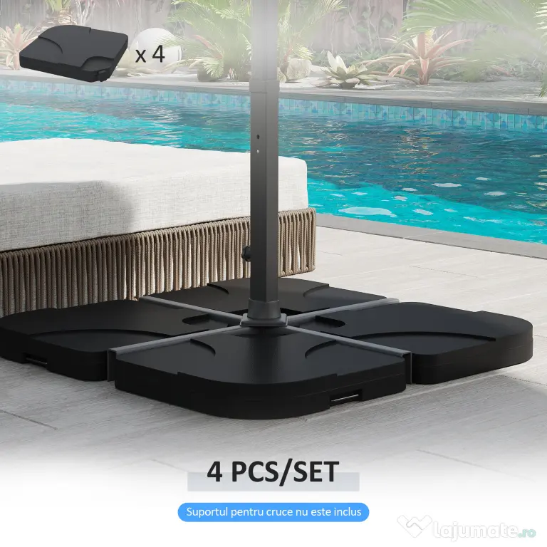 Outsunny Set de 4 Baze Umbrelă de Grădină din Plastic Rezistent la Apă 50x50x7.5cm pentru Stabilitate | Aosom Romania