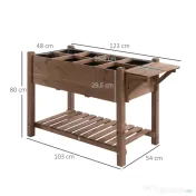 Outsunny Jardinieră Supraînălțată din Lemn | Grădinărit cu Raft Pliabil și Spațiu de Depozitare | 123x54x74 cm Maro | Aosom Romania 
