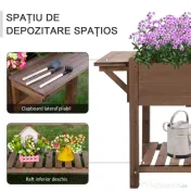 Outsunny Jardinieră Supraînălțată din Lemn | Grădinărit cu Raft Pliabil și Spațiu de Depozitare | 123x54x74 cm Maro | Aosom Romania 