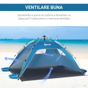 Outsunny Cort de Plajă cu Ferestre și Uşă cu Fermoar, 220x173x120 cm, Albastru | Aosom Romania