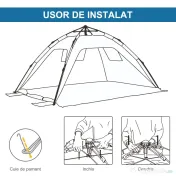 Outsunny Cort de Plajă cu Ferestre și Uşă cu Fermoar, 220x173x120 cm, Albastru | Aosom Romania