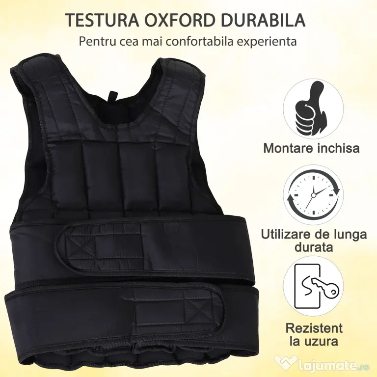 HOMCOM Vesta ponderata 20kg cu 38 Greutati, Captuseala si Inchideri cu Velcro